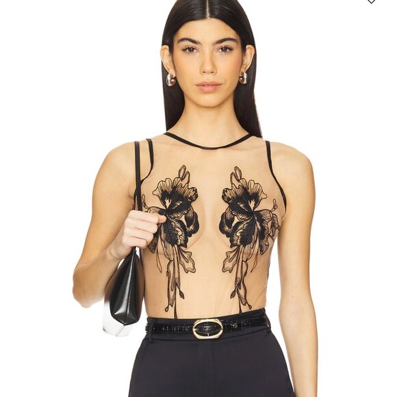 NEW BLUEBELLA Safiya Bodysuit in Black & Sheer Flower Lingerie Body Suit Small - Picture 2 of 4